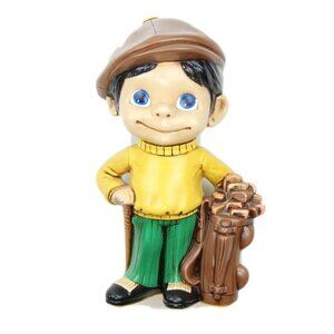 Vintage 70s Golfer Caddy Ceramic Statue Atlantic Mold Co 10"